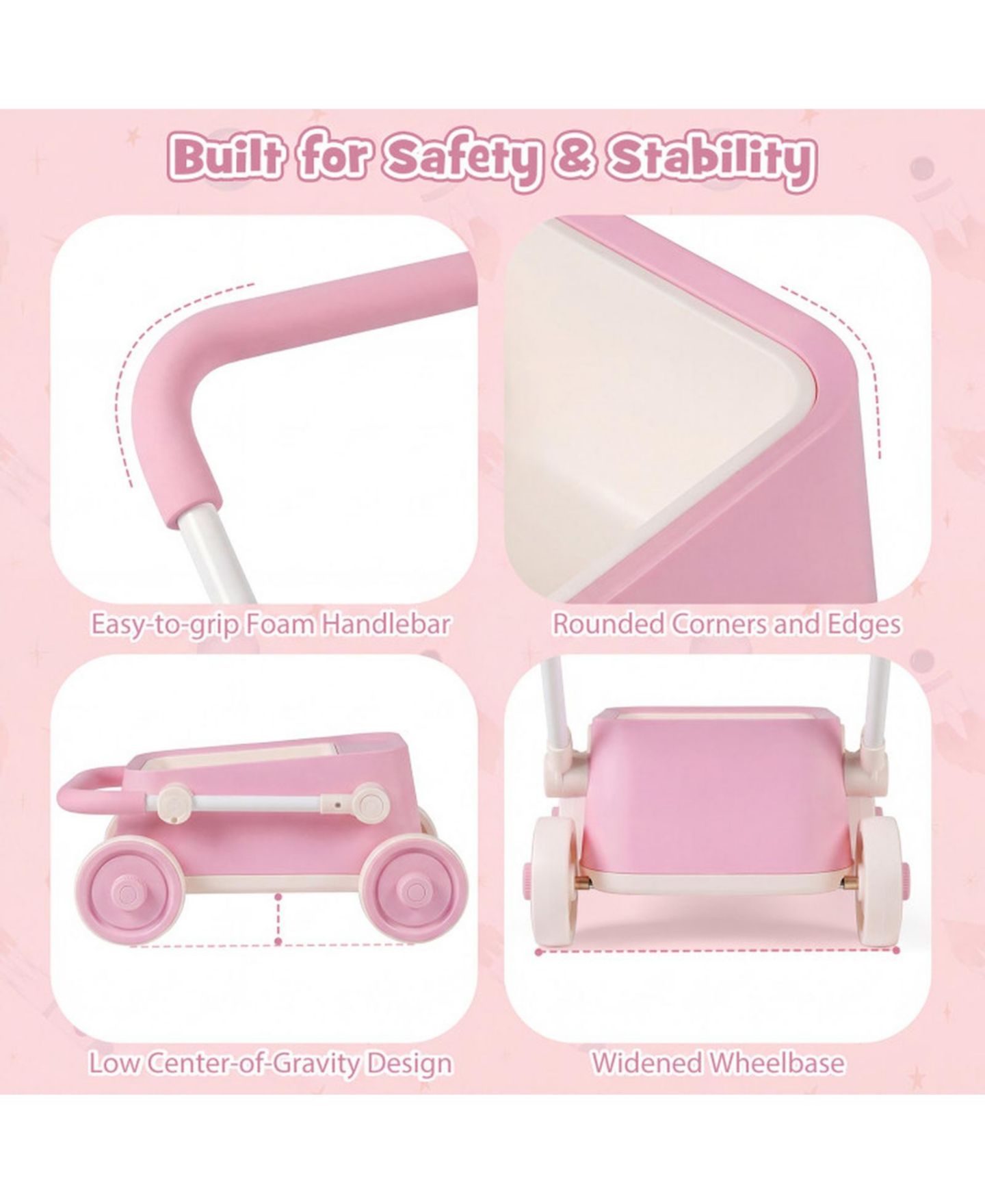 Детская игрушка SUGIFT Baby Push Wagon with Foldable Handlebar and Storage Basket, Ages 3-6, цвет: Розовый — фото 10