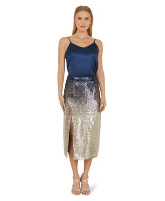 Women's Sequin Split Fitted Midi Skirt