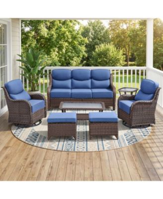 7 - Person Wicker Patio Conversation Set with Coffee Table and 6-Inch Luxury Cushions Swivel Chairs, Side Table