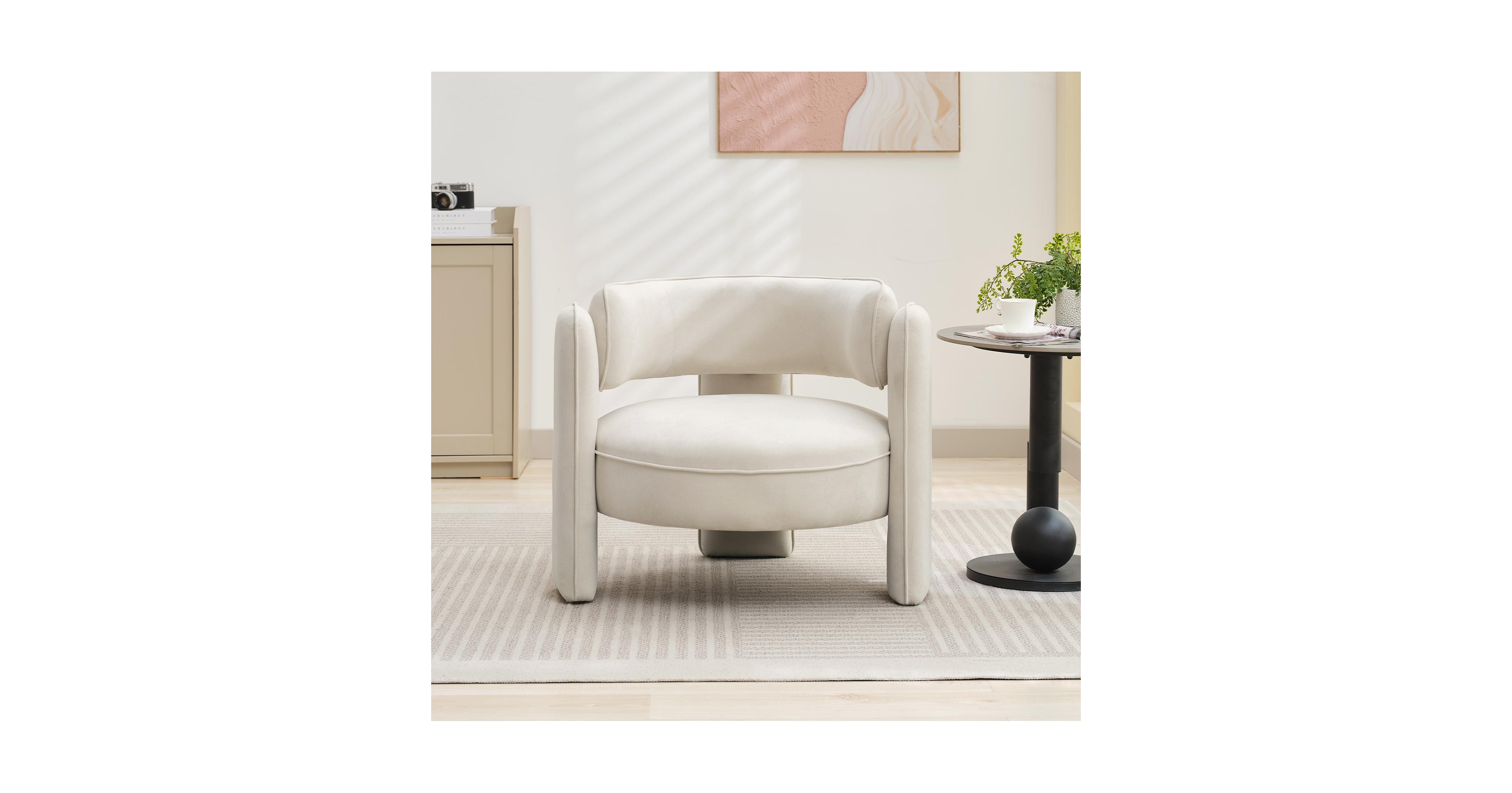 homfan Mid Century Modern Soft Accent Chair, Cushioned Upholstered Barrel Armchair, Cozy Single Sofa for Living Room Bedroom Office Apartment