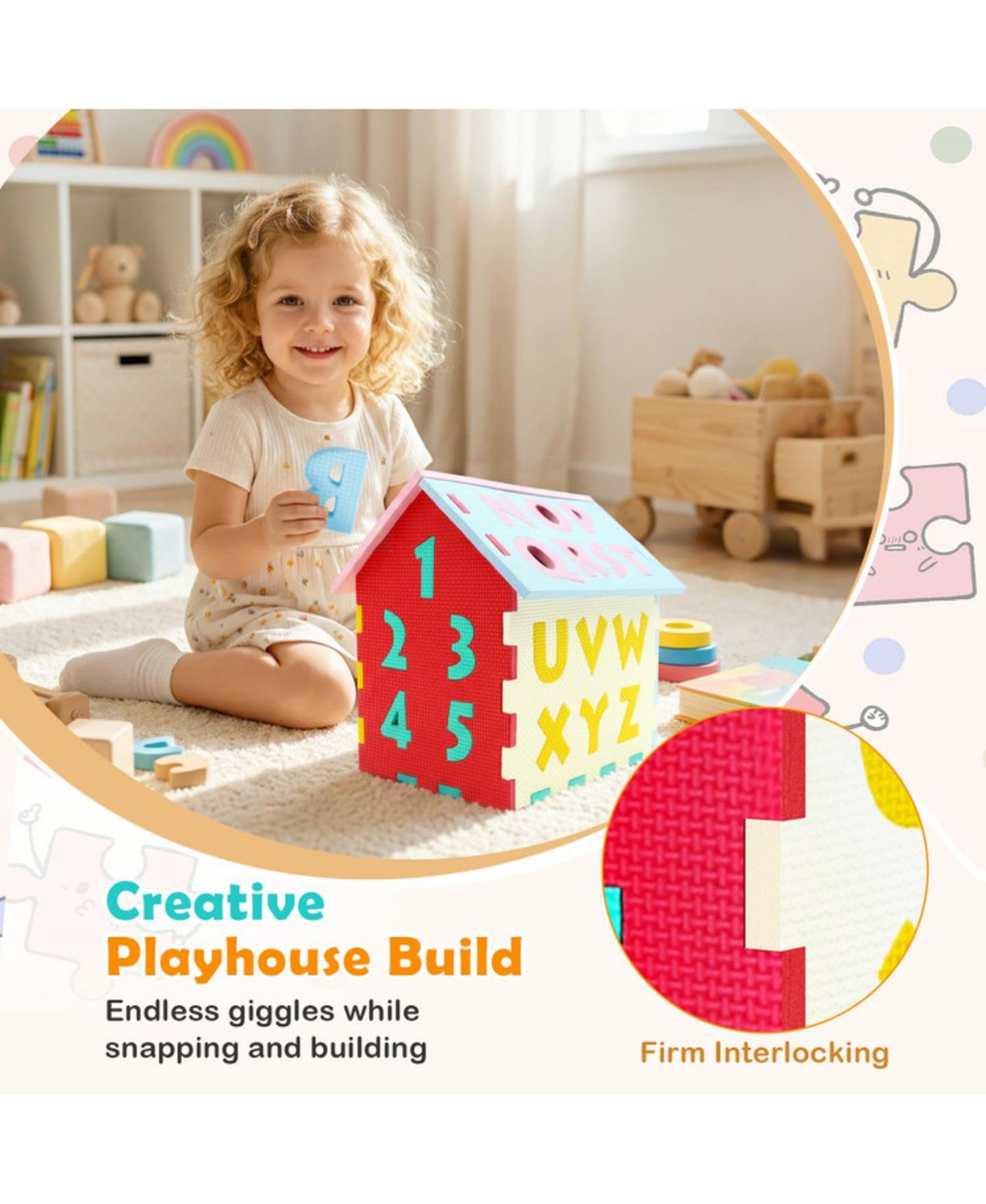 Детские игрушки HONGGE Playhouse Interlocking 7-Piece Play Mat Set, Ages 3+, цвет: Assorted Panel Colors — фото 7