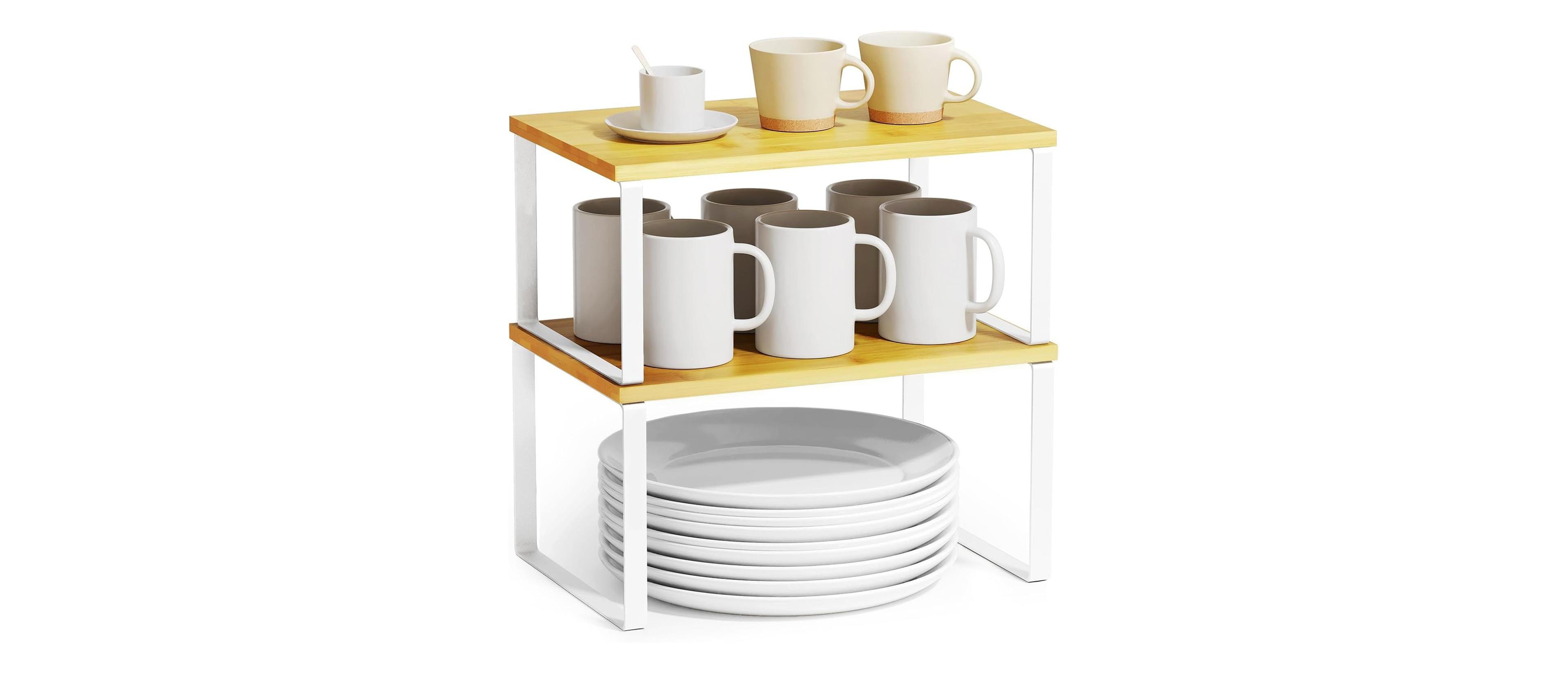 SpaceAid 2-Pack Kitchen Cabinet Shelf Racks, Expandable Spice Rack for Pantry and Cupboard Storage