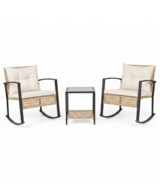 3-Piece Rocking Rattan Conversation Set for Porch or Balcony