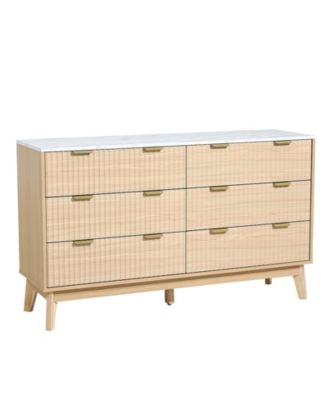 6 Fluted Drawer Wooden Dresser Chest with Sliding Anti Tip Device Closet Storage for Bedroom