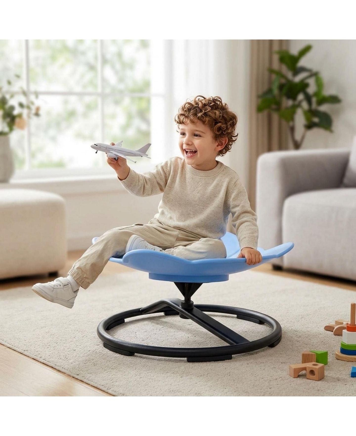 Детская игрушка HONGGE Spinning Swivel Chair with Two Swappable Seats, 220 lb. Capacity, Ages 3-12, цвет: Синий зелёный — фото 2
