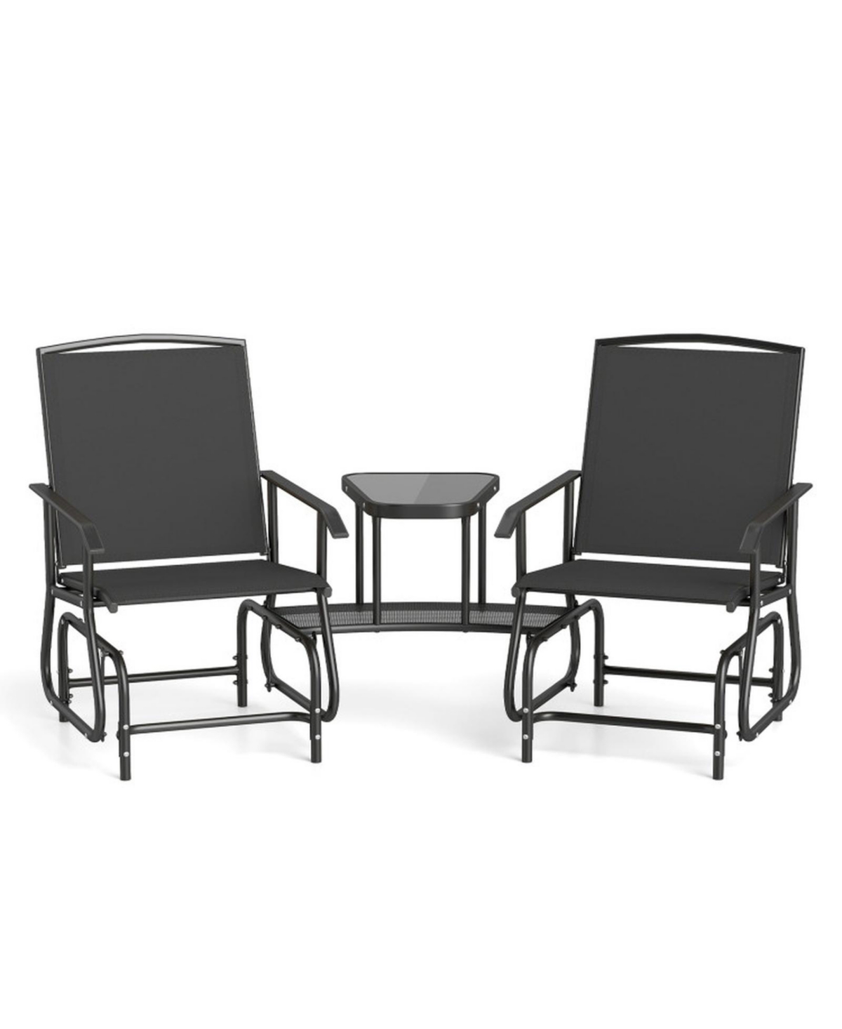 Sugift 2-Seater Outdoor Glider Bench with 2-Tier Center Table