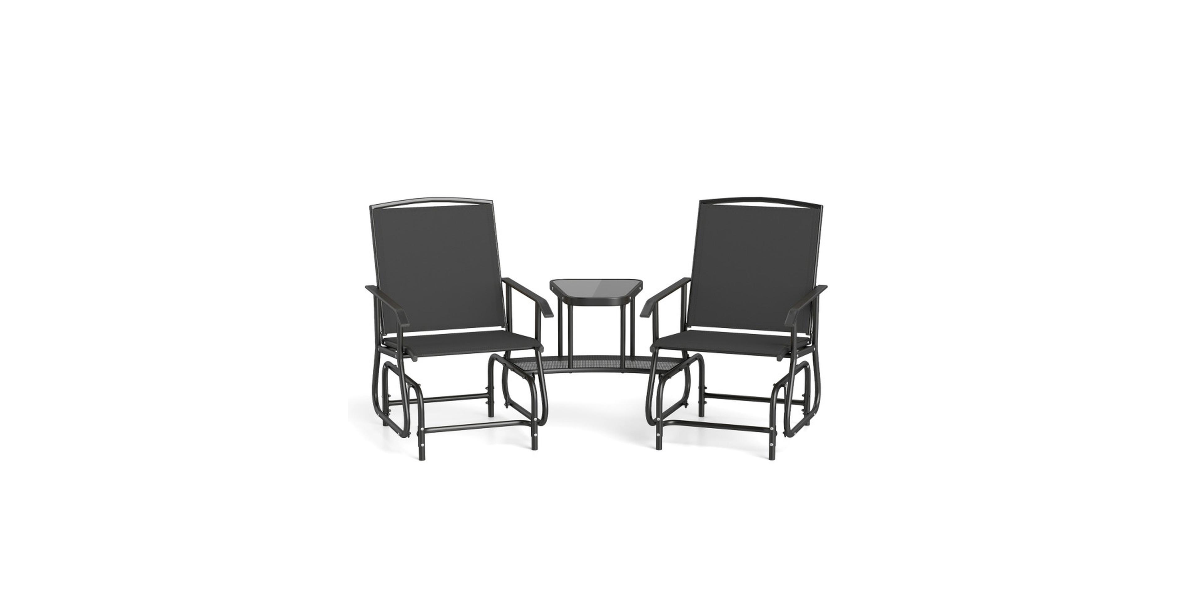 Sugift 2-Seater Outdoor Glider Bench with 2-Tier Center Table