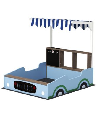 Kids Wood Sandbox with Canopy and Chalkboard, Ages 3–7