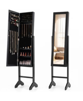 Freestanding Jewelry Armoire with Velvet Lining and Full Length Mirror