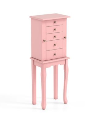Standing Jewelry Armoire Cabinet with Mirror and 5 Storage Drawers