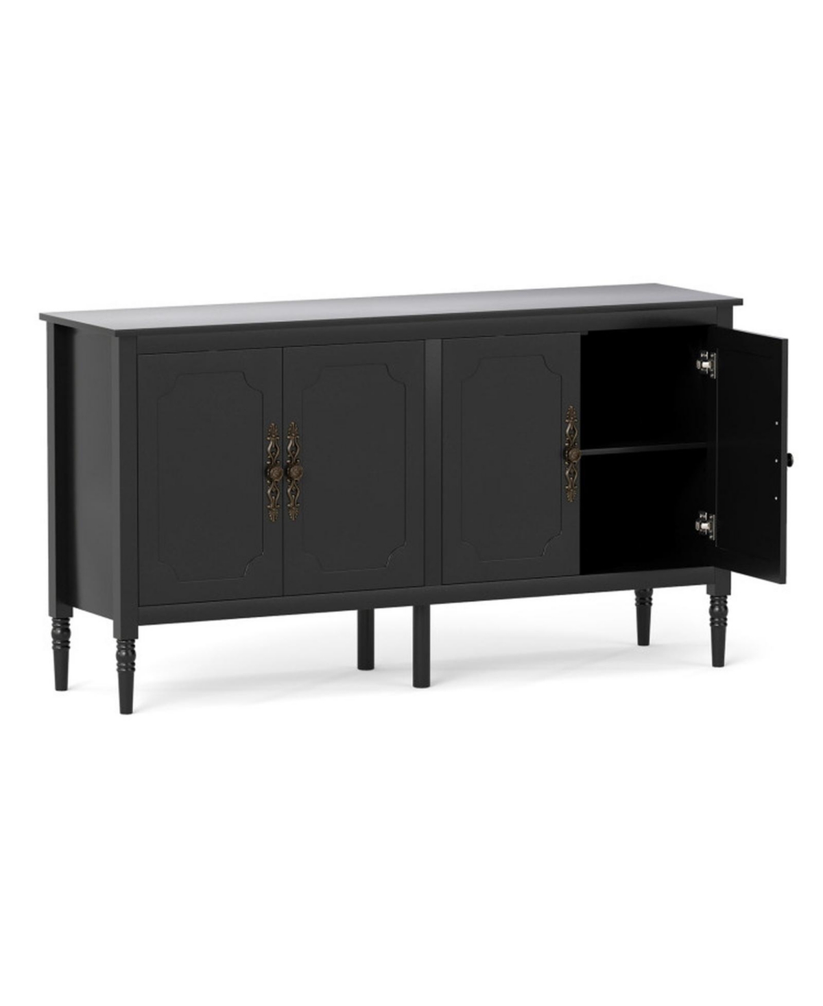 Gouun 58 in Four-Door Buffet Sideboard Cabinet on Six Pine Legs - Classic black