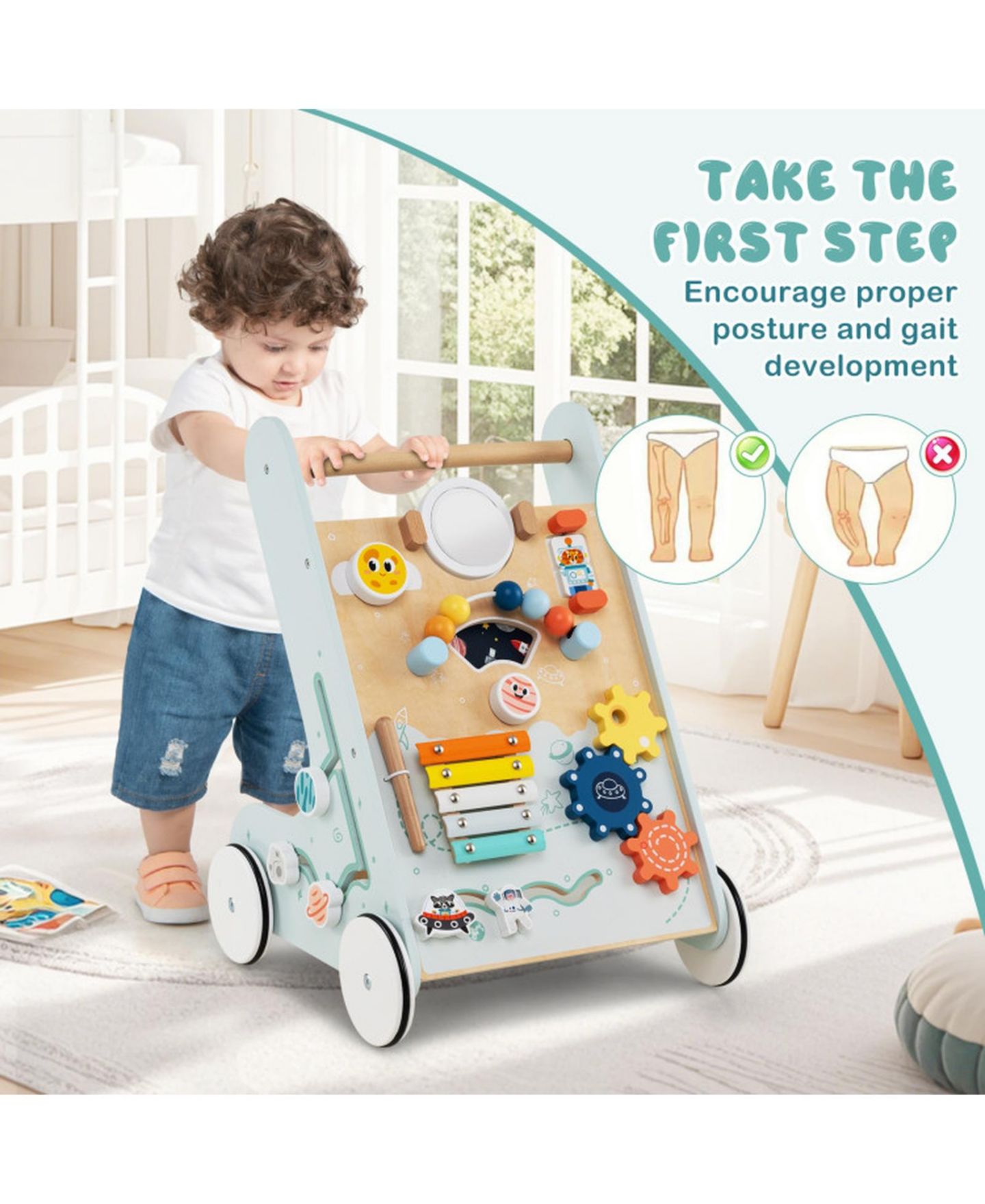 Детская игрушка HONGGE Wooden Push-Along Activity Center, Ages 1+, цвет: Натуральный — фото 7
