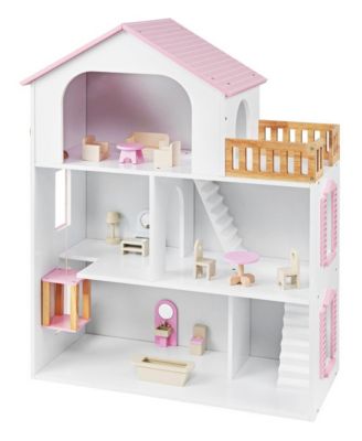 3-Story Wooden Dollhouse with 13-Piece Furniture Collection, Ages 3+