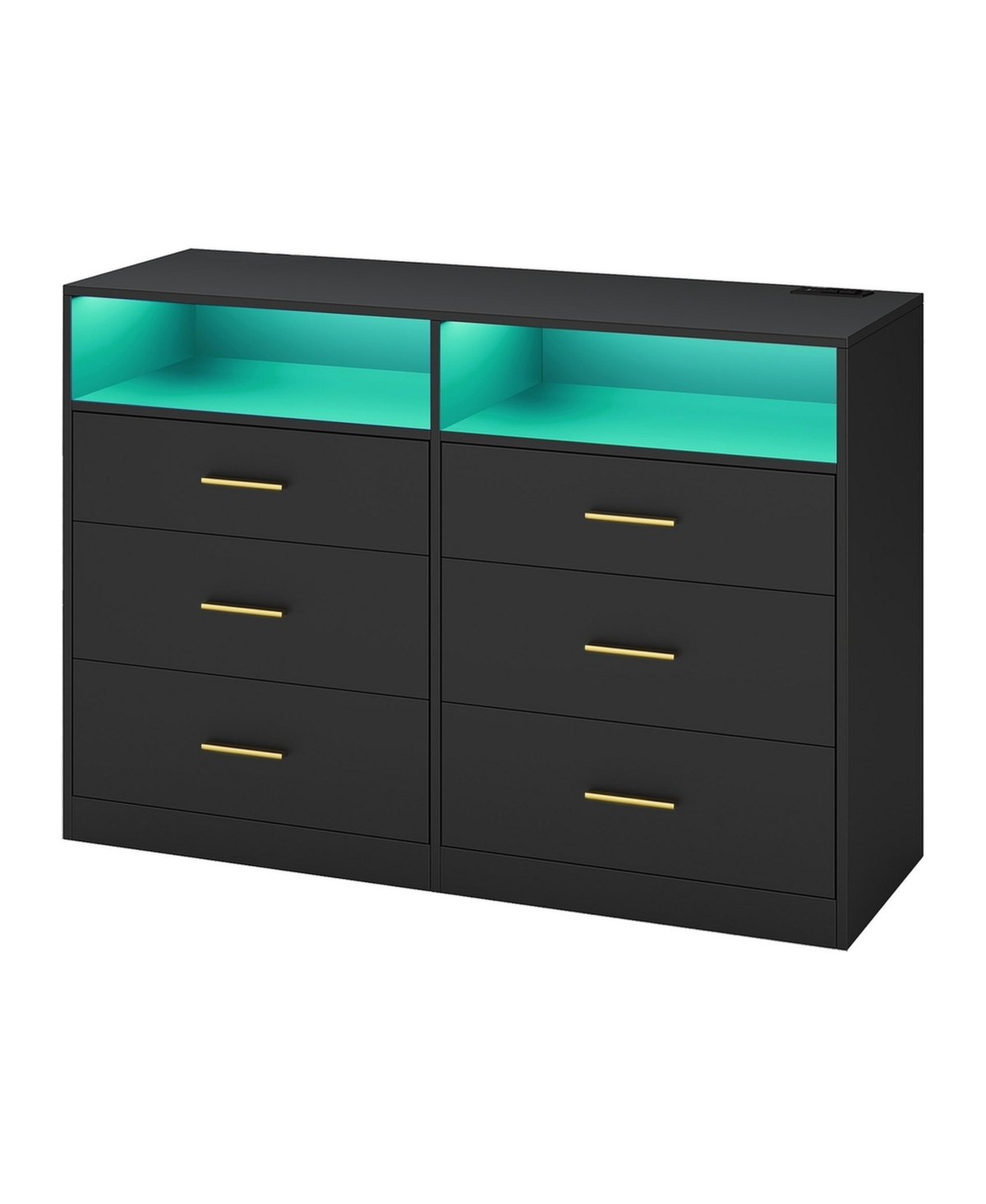 SongmicsHome Bedroom Chest of Drawers with Led Lights and Power Strip, Modern Storage Dresser, Tv Stand, 6 Drawers