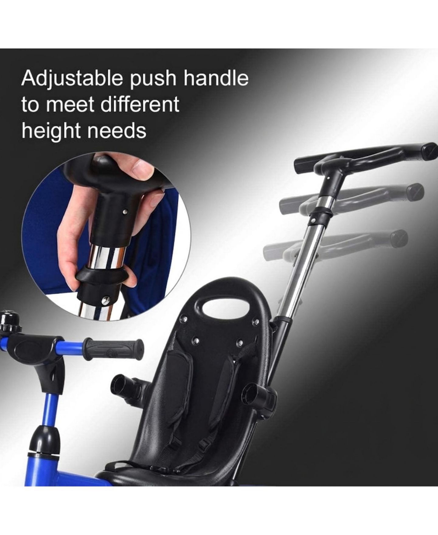 Детская игрушка HONGGE 4-in-1 Kids Tricycle with Adjustable Push Handle, 50 lbs Capacity, Ages 10 Months-5 Years, цвет: Синий — фото 8