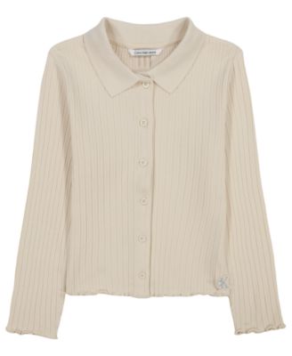 Girls' 7-16 Long-Sleeve Pointelle Cardigan