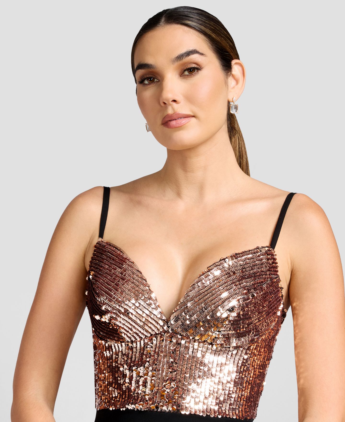 Женское платье Dress the Population Elana Sequin Tea-Length Sweetheart, цвет: Розовое золото разноцветный — фото 5