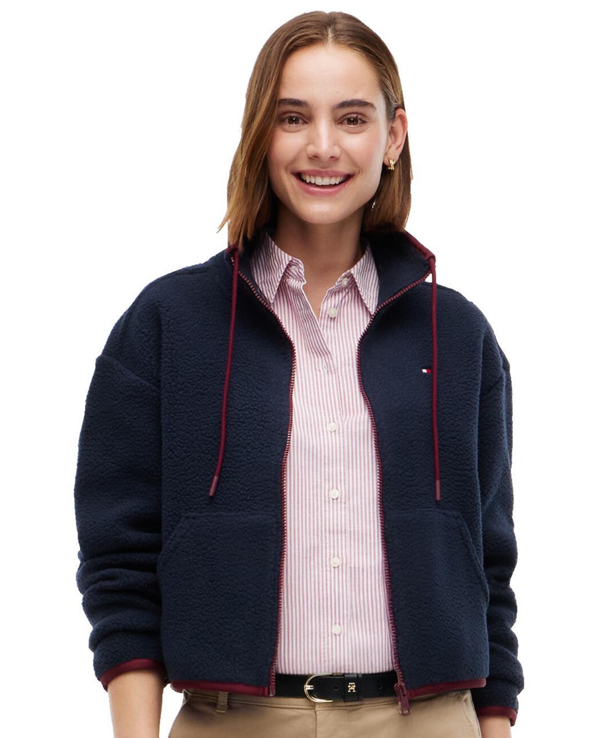 Tommy Hilfiger Women's Funnel Neck Long-Sleeve Fleece Jacket - Dark Blue