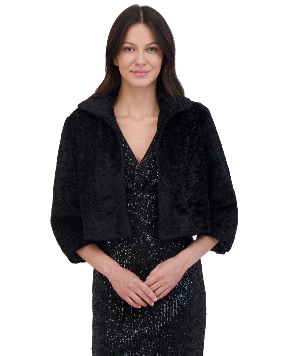 Eliza J Women's Furbie Faux Fur Cropped 3/4-Sleeve Bolero - Black