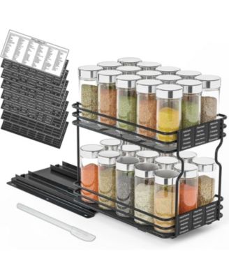 Pull Out Spice Rack Organizer(no jars included) for Cabinet,with Labels,6.5" W x10.75 D x8.5 H, 1 Drawer 2-Tier