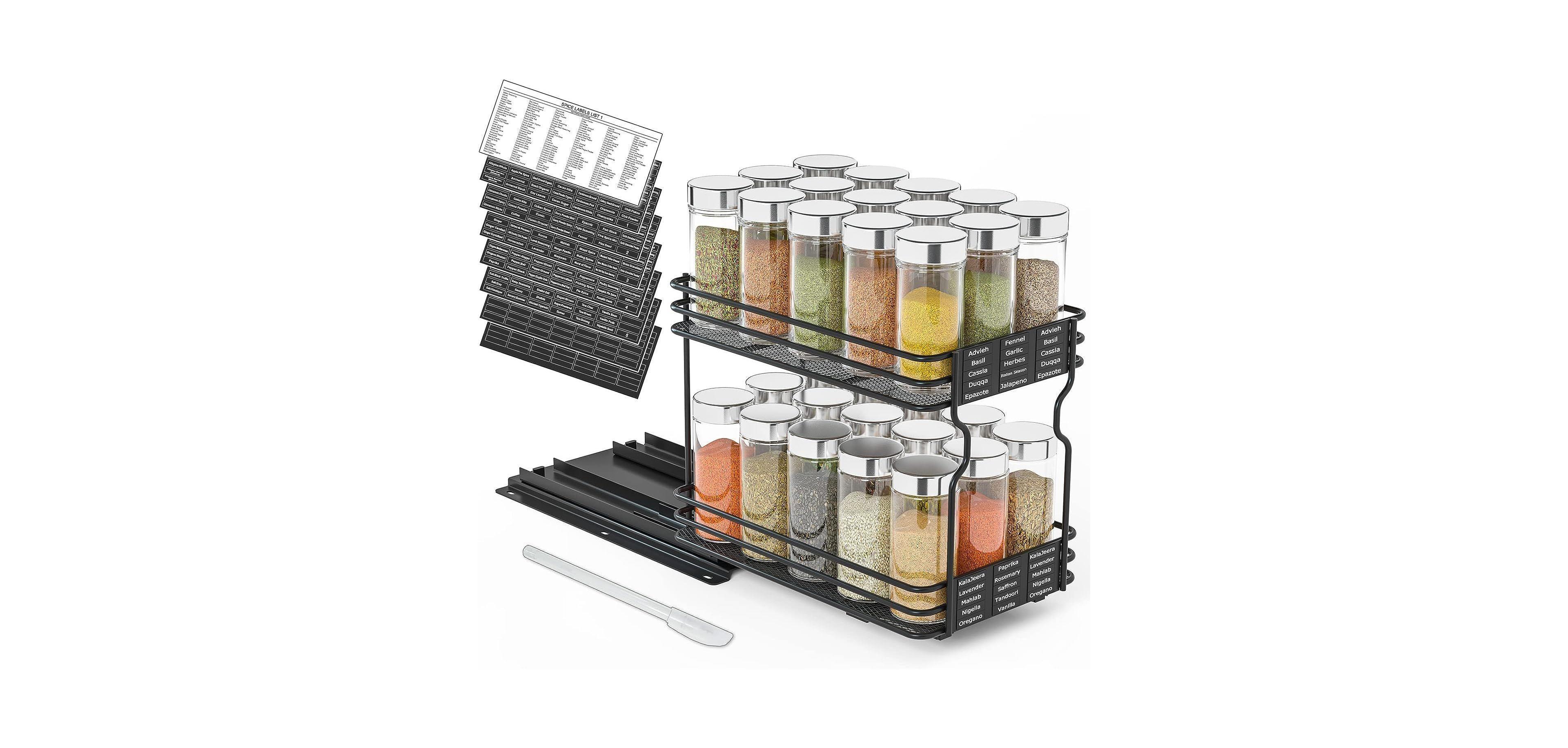 SpaceAid Pull Out Spice Rack Organizer(no jars included) for Cabinet,with Labels,6.5" W x10.75 D x8.5 H, 1 Drawer 2-Tier