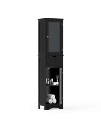 Slim Bathroom Storage Cabinet with Tempered Glass Doors and Drawer