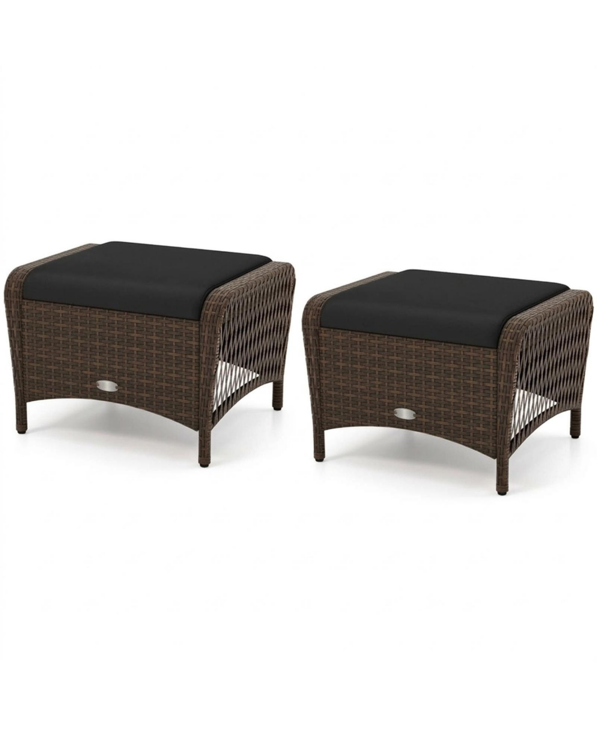 Gouun Set of 2 Wicker Patio Ottomans with Removable Cushions