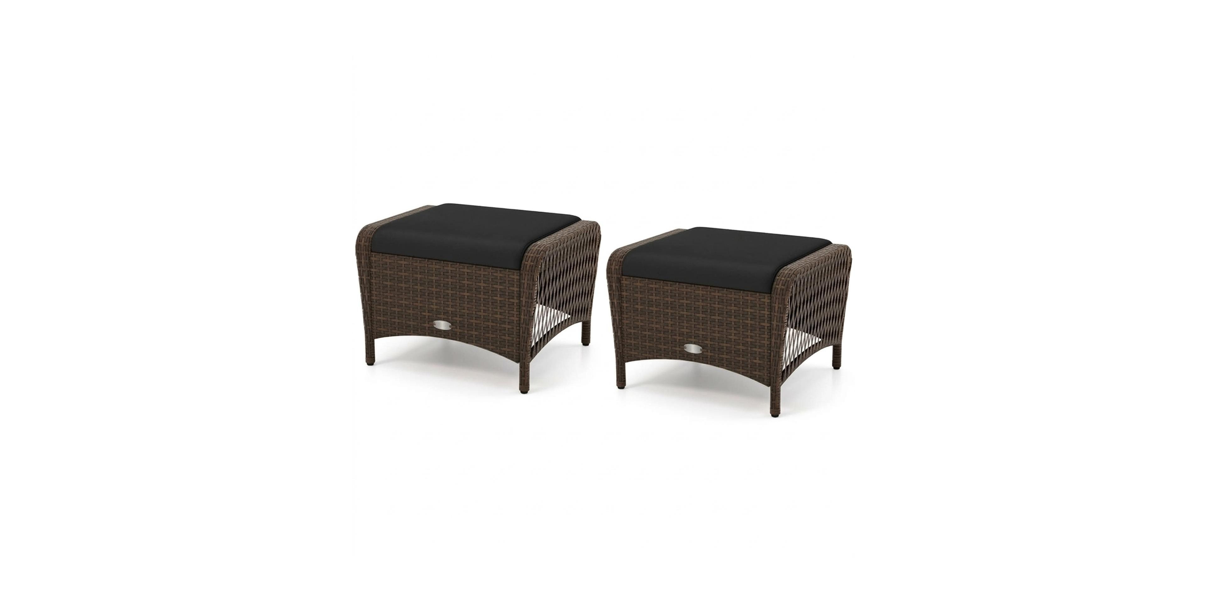 Gouun Set of 2 Wicker Patio Ottomans with Removable Cushions