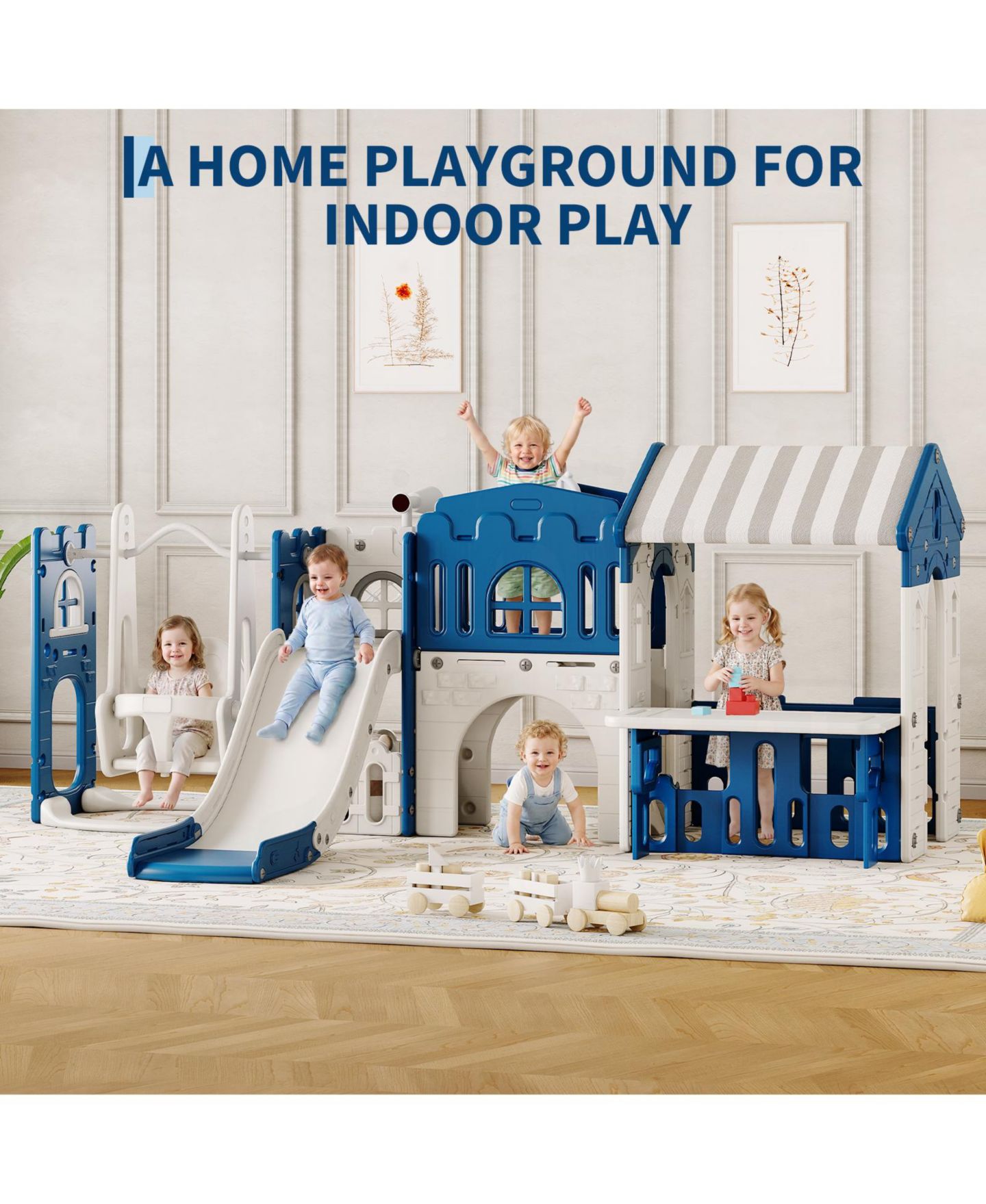 Игровой центр homfan 9 в 1 для малышей: горка и качели, 1-3 года, цвет: Синий — фото 6