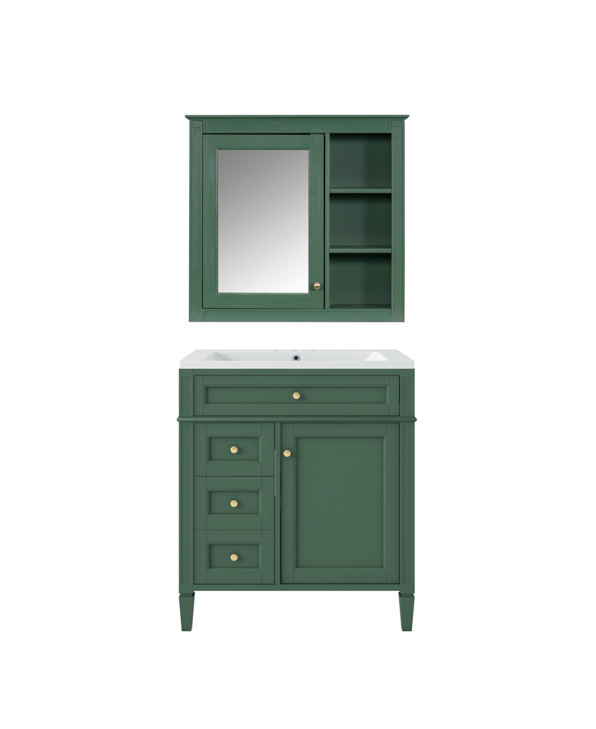 Sillysis 30 Inch Freestanding Bathroom Vanity with Mirror Cabinet, Mdf Cabinet with Solid Pine Components, Ceramic Integrated Sink, Assembly Required