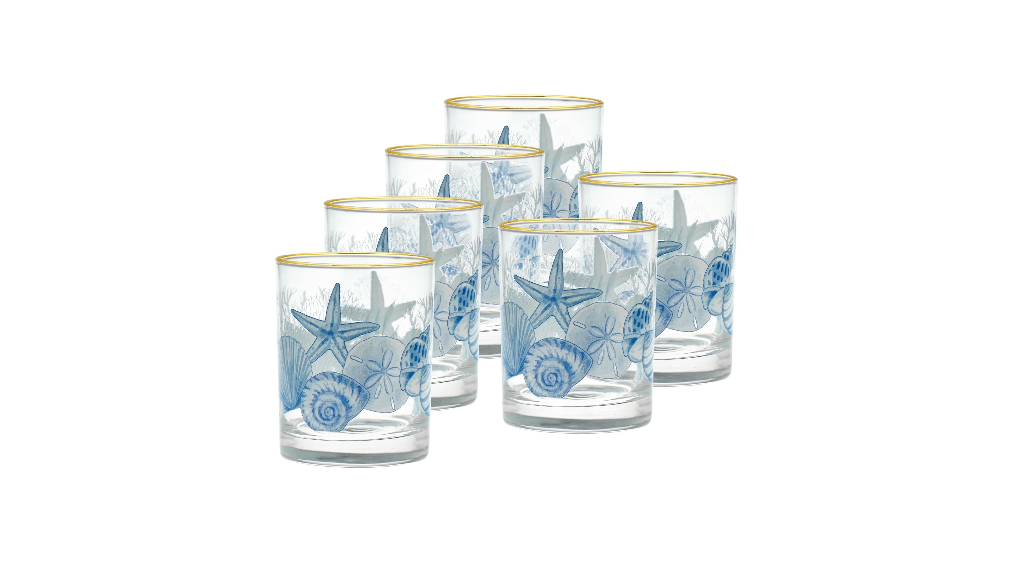 Culver Coastal Beach Shells Double Old Fashioned Glasses, Set of 6