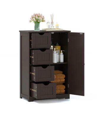 4-Drawer Wood Bathroom Storage Cabinet with Side Compartment