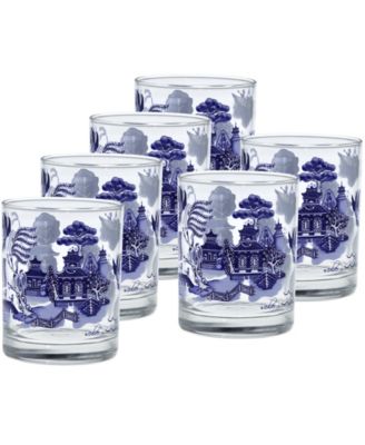 Blue Willow Double Old Fashioned Glasses, Set of 6