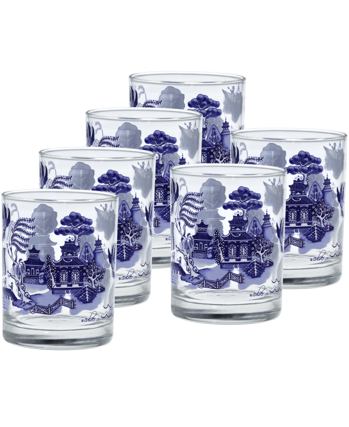 Culver Blue Willow Double Old Fashioned Glasses, Set of 6
