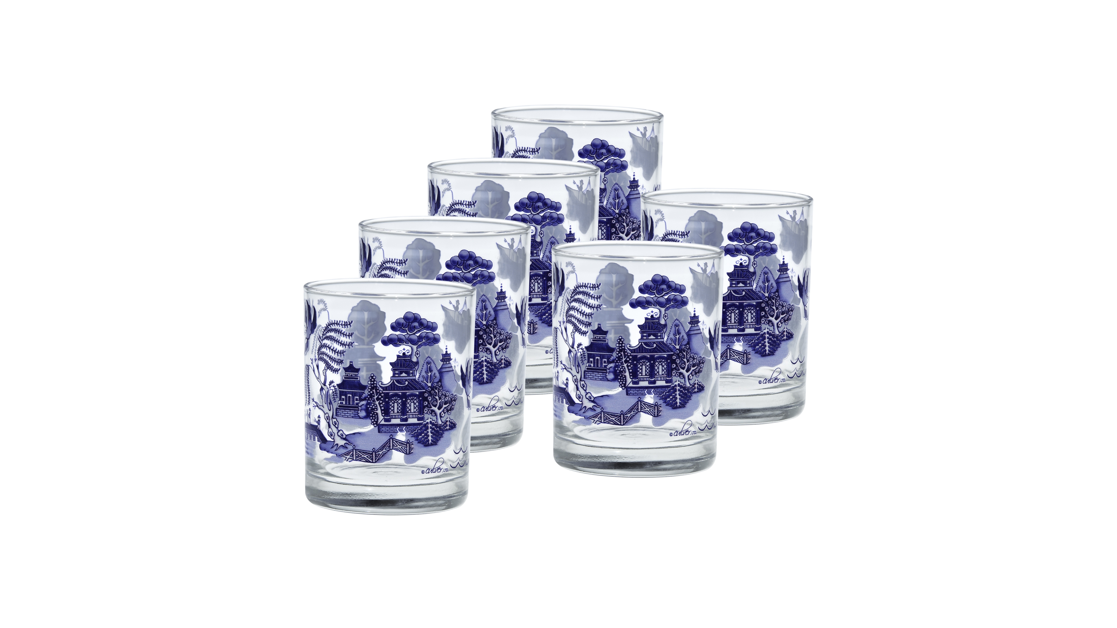 Culver Blue Willow Double Old Fashioned Glasses, Set of 6