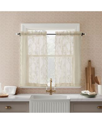 Lillemor Vintage Floral Lace Sheer Rod Pocket Kitchen Curtain Tier Pair
