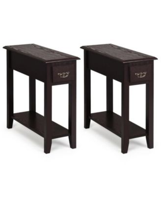 2-Piece 2-Tier Sofa Side End Table with Drawer and Open Shelf