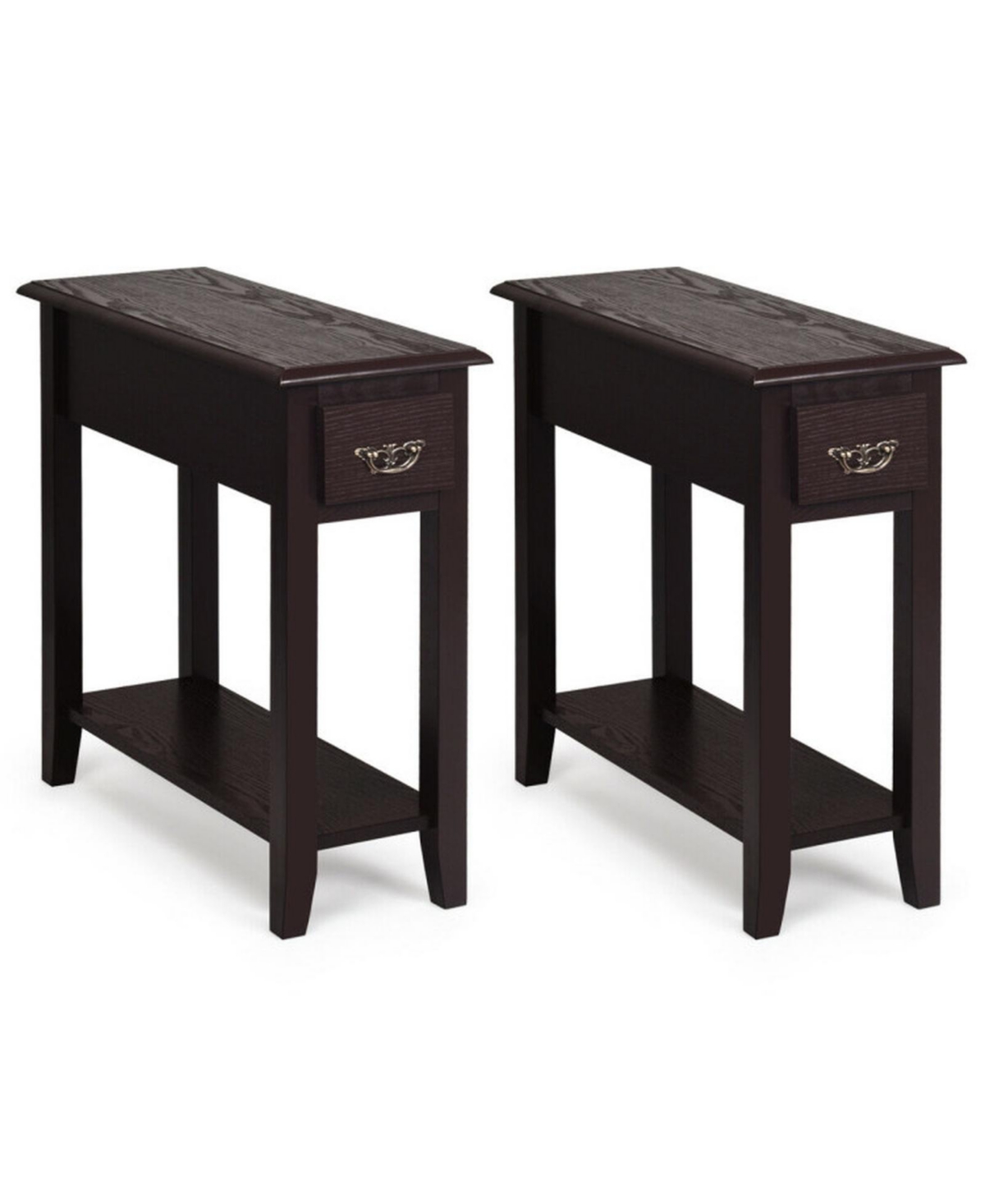 Sugift 2-Piece 2-Tier Sofa Side End Table with Drawer and Open Shelf