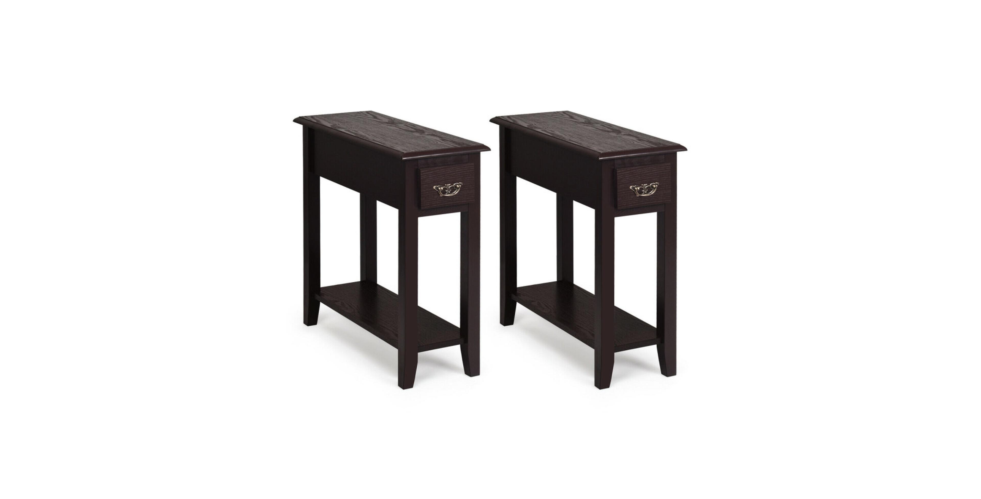 Sugift 2-Piece 2-Tier Sofa Side End Table with Drawer and Open Shelf