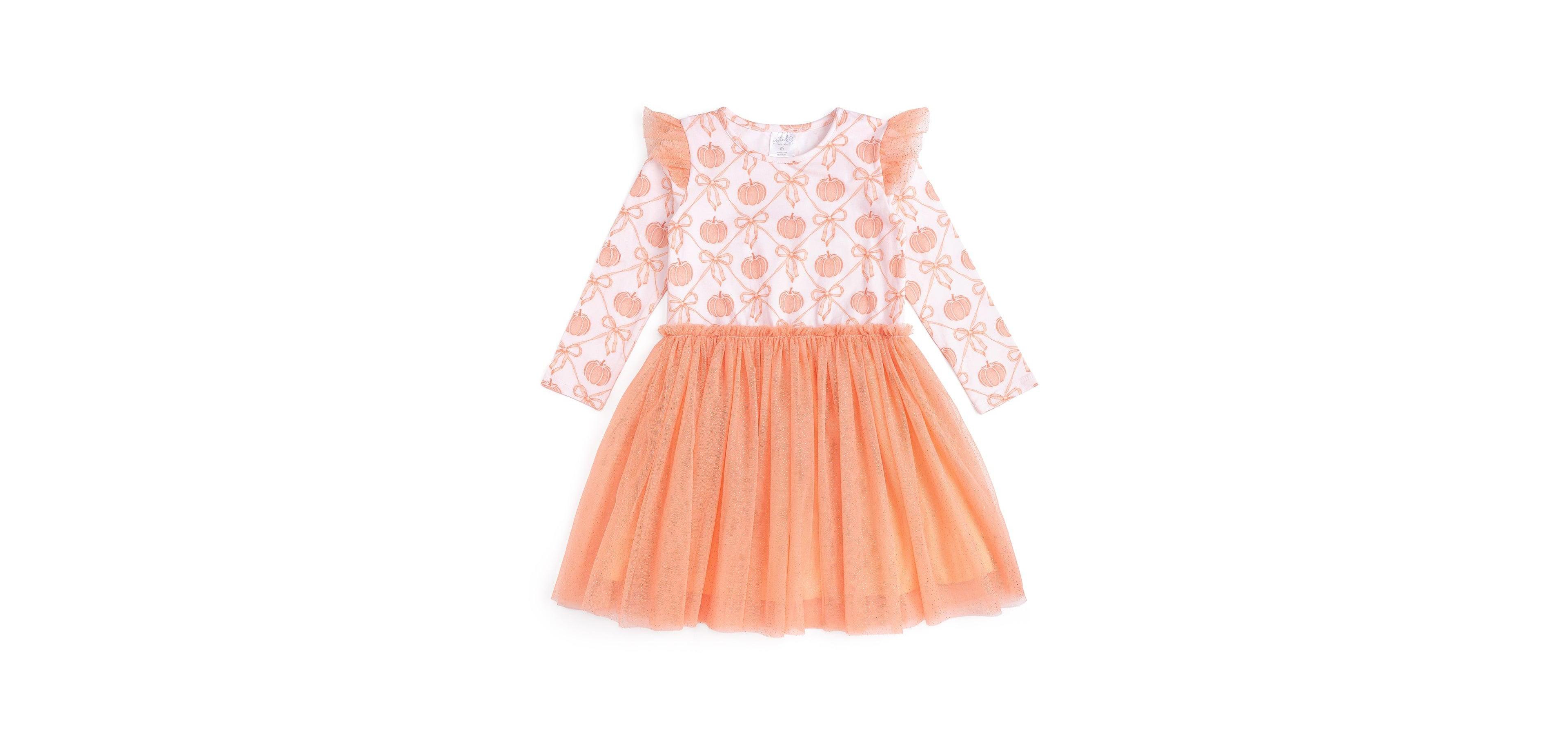 Sweet Wink Baby Girls' Pumpkin Bow Trellis Long-Sleeve Fit & Flare Tutu Dress