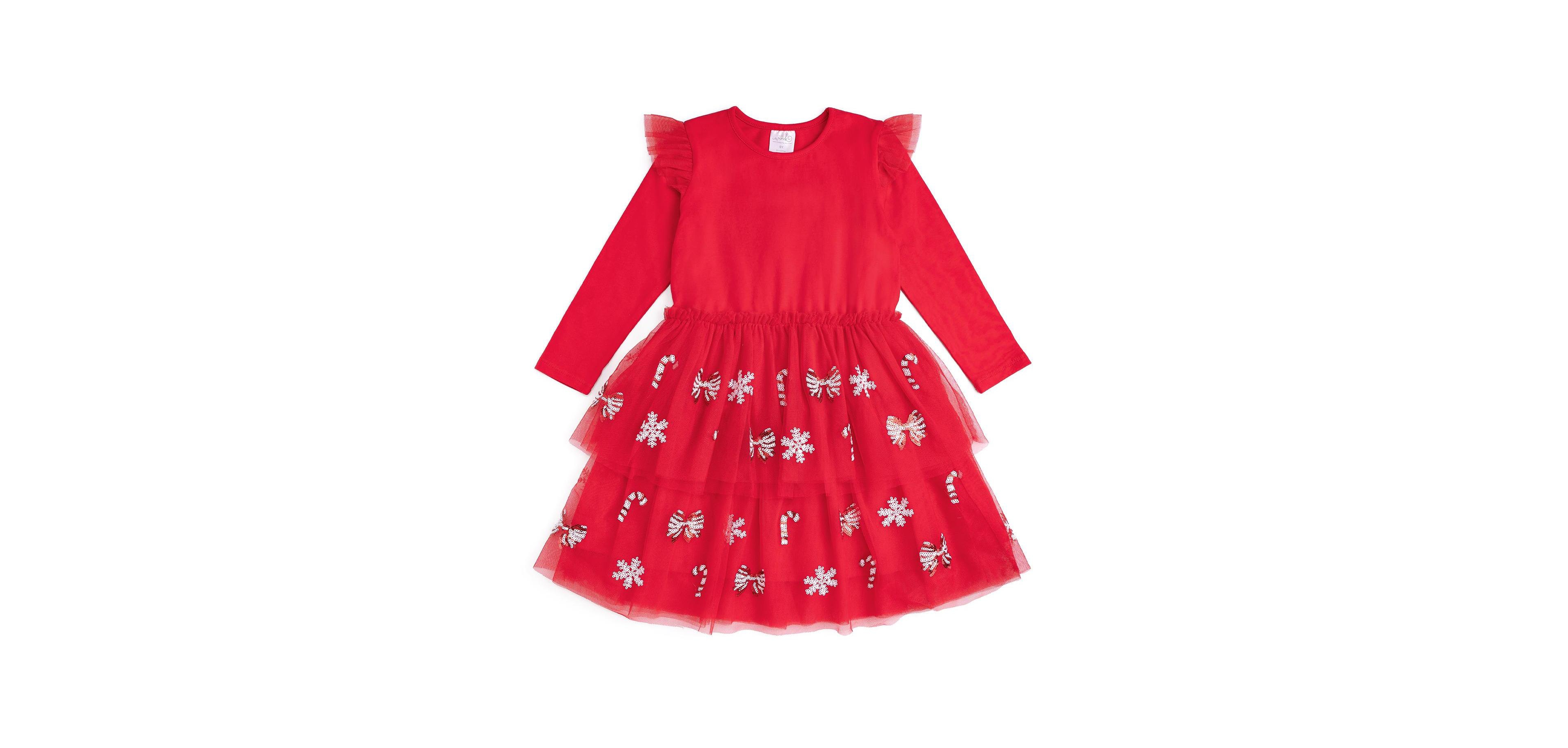 Sweet Wink Baby Girls' Peppermint Swirl Holiday Sequin Long-Sleeve Tutu Dress
