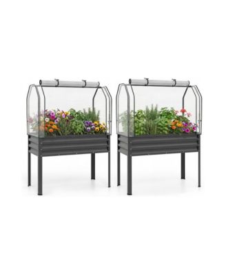 2-Pack Elevated Metal Garden Beds with Greenhouse Covers