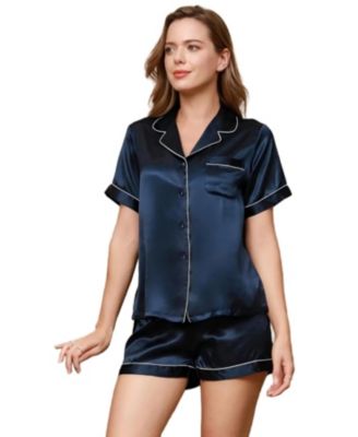 Women's Pure Silk Pajamas Short Pjs Set Two-Piece