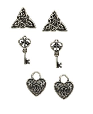 Silver-Tone Heart Stud Earring Set