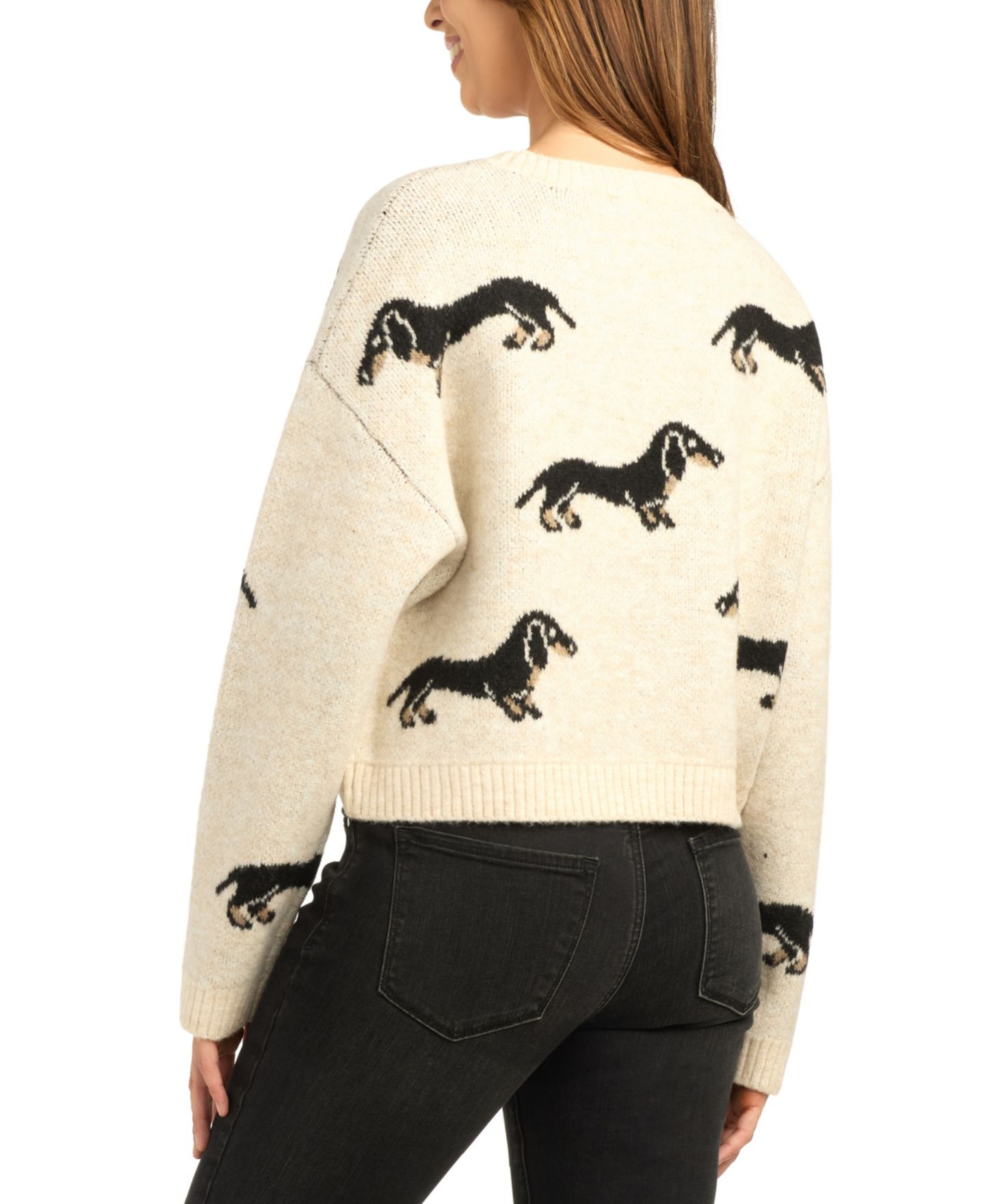 Женский свитер BCX Juniors' Long-Sleeve Dog-Print Cropped, цвет: Овсяный — фото 4