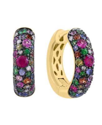 Diamond and Multi-Gemstone Huggie Earrings in 14k Yellow Gold (1.49 ct.t.w.)