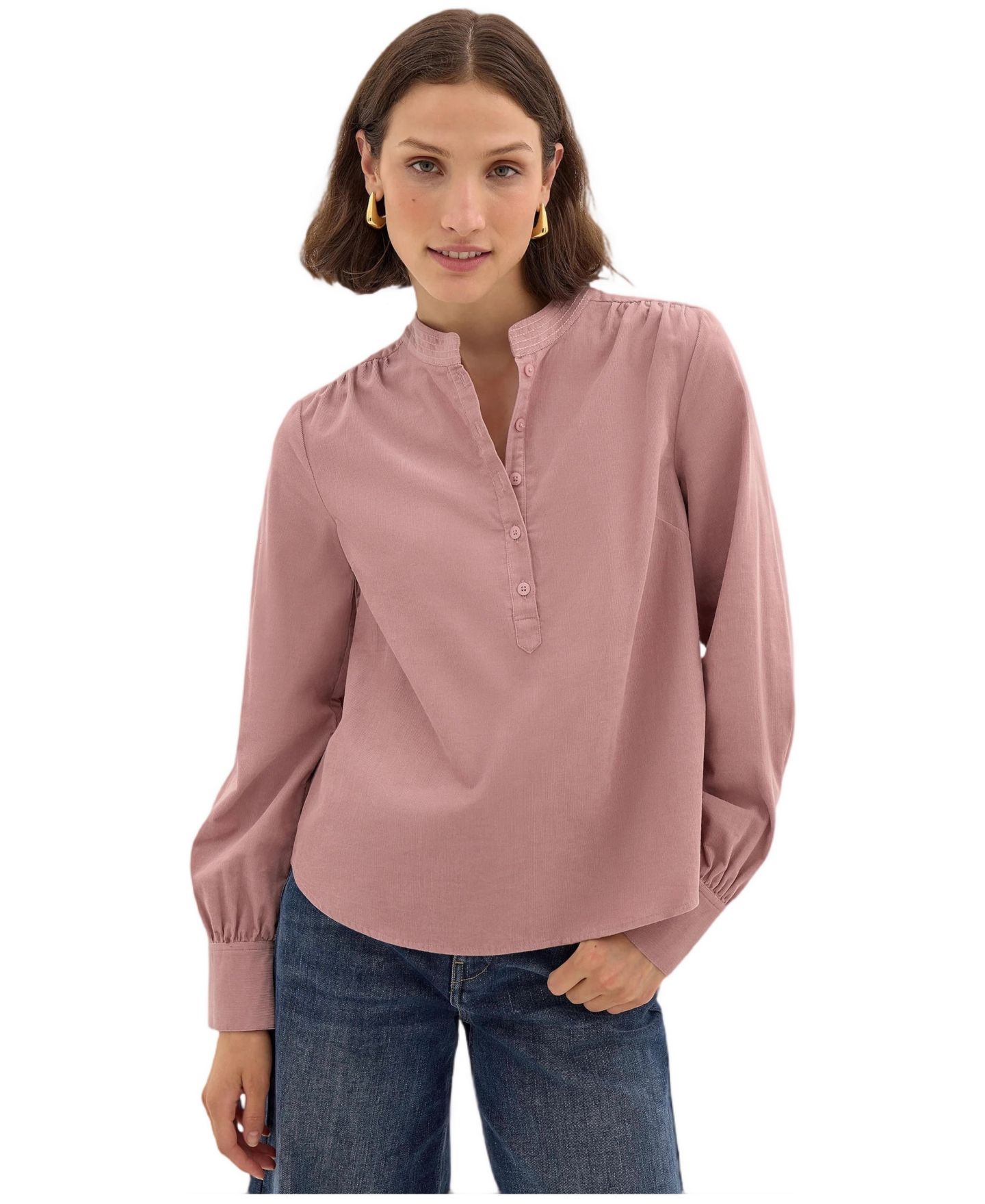 Женская блузка Hush Cyra Puff-Sleeve Corduroy Long-Sleeve, цвет: Розовато-лиловый розовый — фото 1