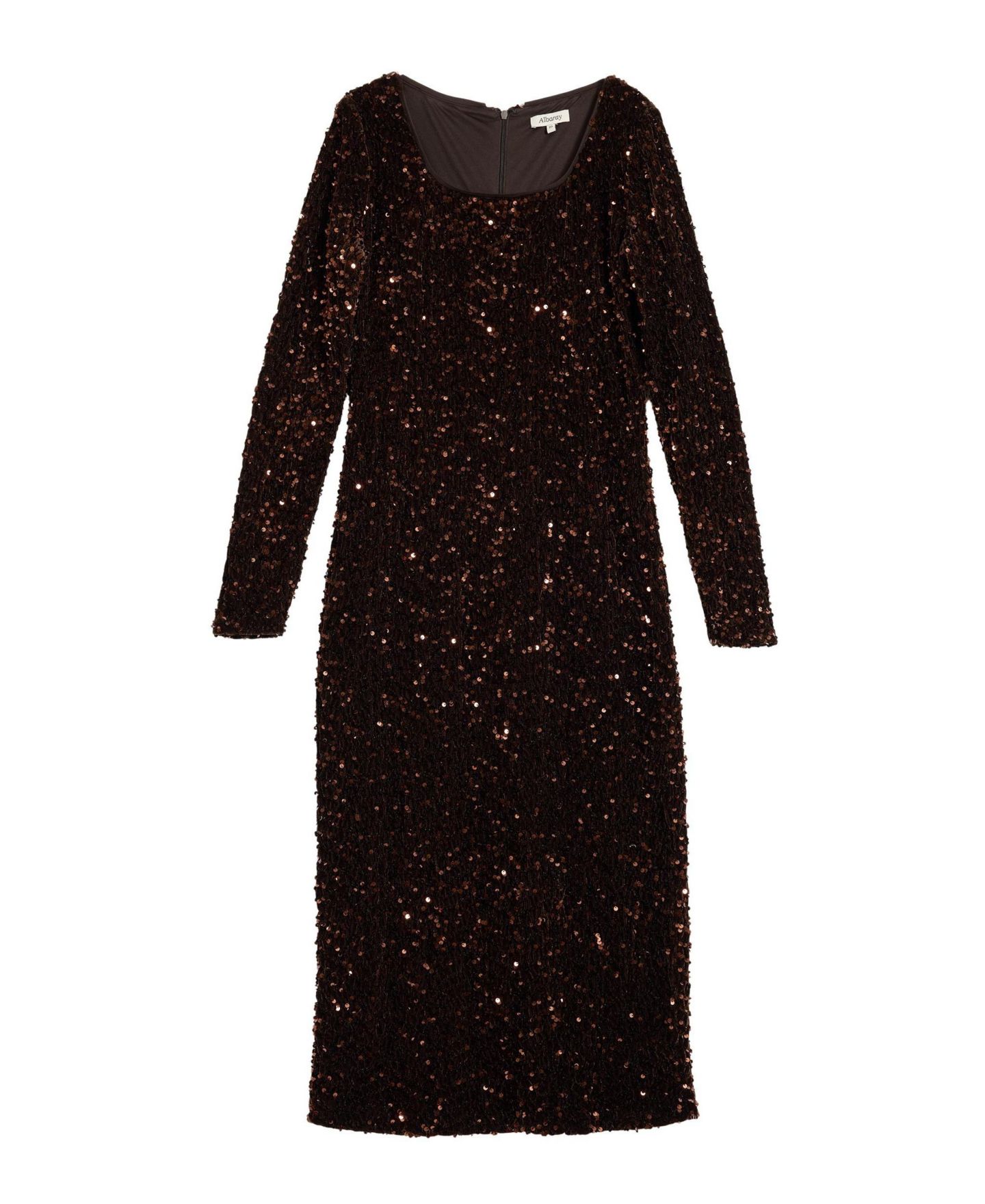 Женское платье Albaray Long-Sleeve Sequin Velvet Midi, цвет: Шоколадный — фото 4