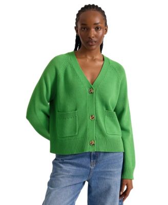 Women's V-Neck Pointelle Relaxed-Fit Cardigan
