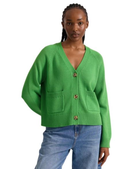Женский кардиган Albaray V-Neck Pointelle Relaxed-Fit, цвет: Зелёный